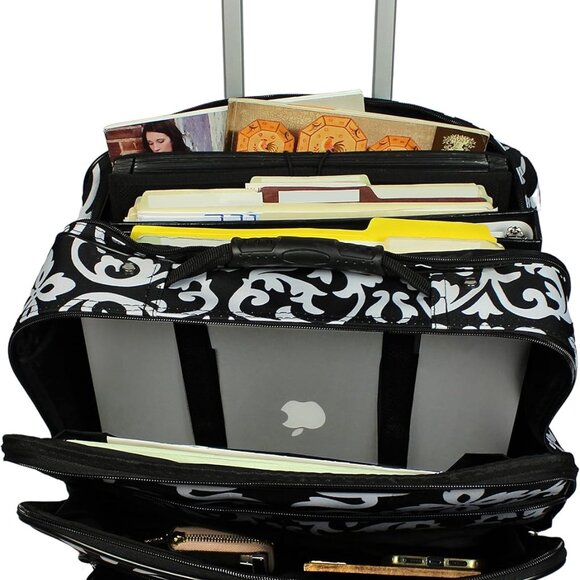World Traveler Rolling 17-Inch Laptop Briefcase Computer Case, Black Trim Damask - Picture 4 of 8